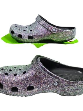 CROCS Glitter Classic Clog in Silver with Purple Sheen